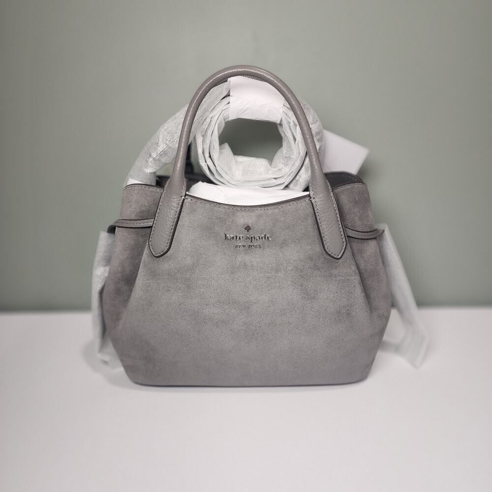 NWT KATE SPADE KM141 DUMPLING SMALL SATCHEL SHOULDER BAG GREY SUEDE SILVER